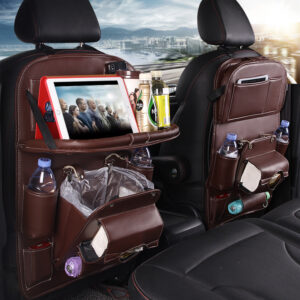 Universal PU Leather Car Seat Organizer & Folding Tray Table